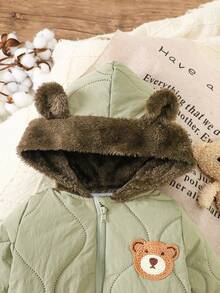 SHEIN 1 Stück Baby Jungen einfarbiger Kapuzen-Jumpsuit, weich & bequem im Lässig-Stil, geeignet für Ausflüge im Herbst/Winter, Outdoor-Aktivitäten, Urlaub, Alltagskleidung, Reisen im Herbst - Grün - Übersicht 5