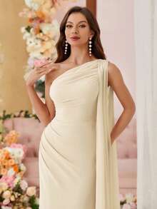 Aureia Chiffon Bridesmaid Dress With Asymmetric Shoulder And Draped Detailing (Adult)