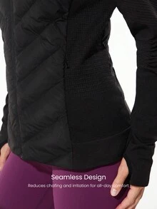 GLOWMODE Stretchy Thermal Lined Slim Fit Down Jacket With Side Pockets Daily Casual Running Workout Winter Warm - Black - View 3