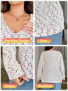 SHEIN LUNE Plus Size Polka Dot Crew Neck Sweater, Casual For Autumn/Winter Long Sleeve Sweater V-Neck Sweater Confetti Sweater Winter Clothes For Women Women's Winter Sweater Fall Clothes For Women  Office Outfits For Women,Suitable For Daily Wear, Holiday Elegant Outfits,Office Siren Style Outfits Christmas - Multicolor - View 10