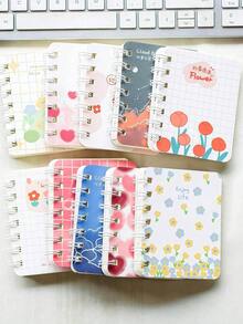 SHEIN Set de 4 cuadernos espirales con adornos florales, mini diarios de bolsillo tamaño A7, portátiles para la oficina - Multicolor - Ver 12