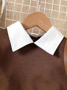 مجموعة ملابس كاجوال كورية الطراز لفتيات المراهقات، ملابس علوية بياقة بيضاء ذات لون أحادي وأكمام طويلة مقترنة بتنورة بني مطوية، طقم من قطعتين مناسب للخريف/الشتاء، العودة إلى المدرسة، أنيق وأنيق للارتداء اليومي، المدرسة، الخروج، الصور، الحفلات الخريفية - بني - مشاهدة 6