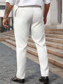 Manfinity Bizformal 男士百搭纯色西装裤，适合通勤 男士白色正装裤 男士教堂裤 白色休闲裤 男士高尔夫裤 男士白色裤子，老钱风格 - 米色 - 查看 2