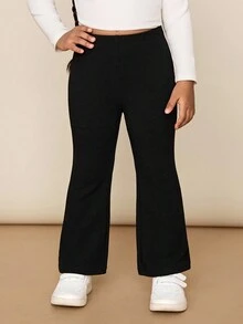 2pcs/Set Young Girl Solid Color Fitted Flare Casual Sweatpants