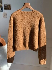 Comfortcana 2025新款极简主义秋冬女式休闲刺绣细节时尚开衫，秋冬乡村风女式外出棕色毛衣 - 綠色 - 查看 2