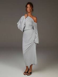 Athîral Robes d'automne pour femmes, robe chic et de sortie, épaules dénudées, robe grise - Multicolore - Voir 3