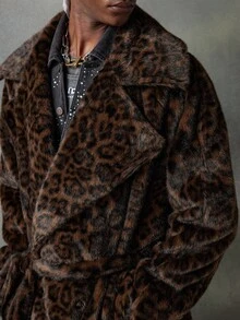 NEON BLANC Men's Casual Solid Color Minimalist Fluffy Long Sleeve Faux Fur Coat, Daily Wear, For Fall Winter - Bronze - View 4