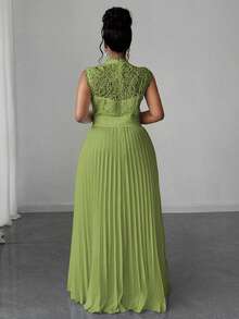 Maweii 女式加大码优雅纯色蕾丝褶腰无袖连衣裙 - 綠色 - 查看 2