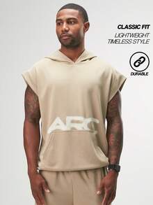 Áo hoodie/áo tank top nam Arc kiểu dáng thường ngày, đa năng, in chữ, thích hợp cho mùa hè. - Màu Khaki - Xem 4