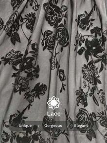 BamGleam 女士纯色玫瑰丝绒印花优雅性感约会夜锁骨不对称下摆连衣裙，女士夏季连衣裙，茶会连衣裙 - 黑色 - 查看 6