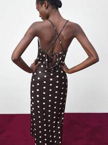 Maija Women's Polka Dot Print Backless Dress, Summer Christmas Women's Clothing  New Year Outfit Party Dress  Beach Outfits For Women  Brown Dress Elegant Dresses For Party Brown Dress - Black - View 2