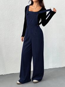 SHEIN EZwear 女式休闲海军蓝连体裤，秋季 - 藏蓝色 - 查看 8