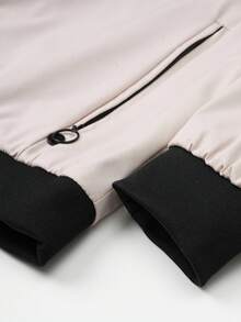 Manfinity Homme 男士长袖休闲撞色拼接夹克，秋季宽松运动拉链白色外套 - 卡其色 - 查看 3