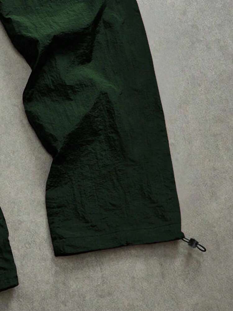 Sport MetroGents Pantalones deportivos casuales con gráfico de letras y cintura elástica, transpirables para otoño - Verde Oscuro - Añade 3