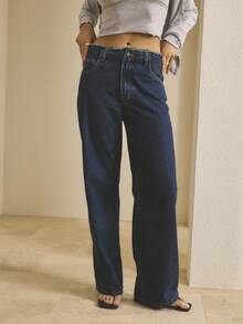 Aralina 女士休闲牛仔夏/秋/冬 Y2K 90 年代复古高腰流苏腰带牛仔裤，非常适合乡村音乐会服装、教师服装和万圣节服装 - 深色水洗藍 - 查看 4