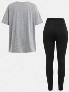 SHEIN 青少年女孩 2件/套 白色圓領泰迪熊 - 灰色 - 查看 2