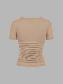 SHEIN EZwear 4 件套休闲纯色百搭方领短袖 T 恤，适合秋夏季，加大码 - 彩色 - 查看 6