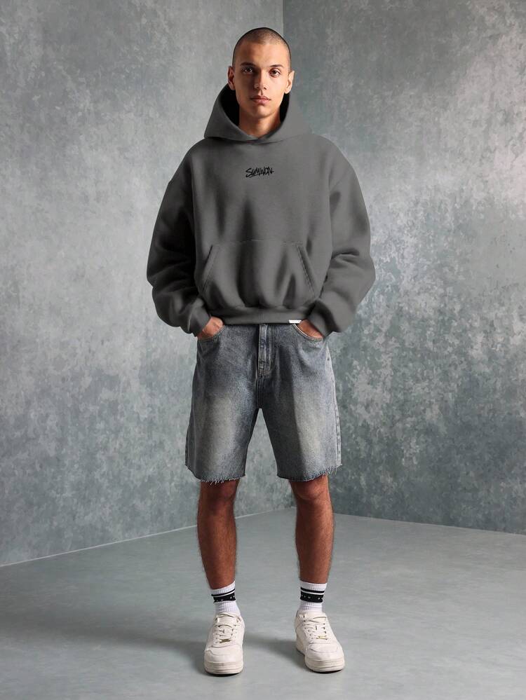 Oversized Graphic Print Hoodie With Front Pocket Design