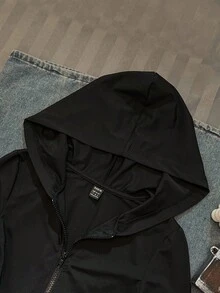 SHEIN EZwear Áo thun hoodie in họa tiết Gothic Retro màu đen ôm vừa vặn dành cho nữ, phù hợp cho mùa xuân và mùa thu - màu đen - Xem 6