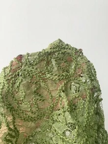 Maweii 女式加大码优雅纯色蕾丝褶腰无袖连衣裙 - 綠色 - 查看 7