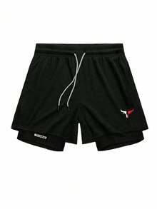 GymBeat Conjunto deportivo casual de cuello redondo y mangas raglán de unicolor para hombres - Negro - Ver 4