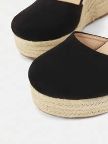 Styleloop Sandalias de plataforma con cuña tejidas en cuerda para mujer, adecuadas para fiesta, boda, uso diario, vacaciones, Halloween, Navidad, festival de música, otoño - Negro - Ver 5