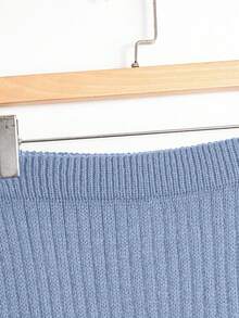 GlowEve Women's Solid Color Asymmetric Knit Shawl Top And Skirt 2 Pieces Set - Baby Blue - View 4