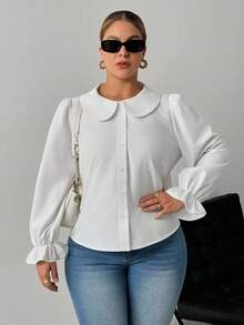 SHEIN PETITE CURVE Chemise décontractée à col rond blanche grande taille