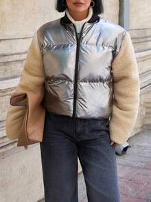 EURMUSE Metallic Puffer Vest, Shiny Down Vest, Cropped Metallic Jacket, Silver Puffer Vest, Glossy Quilted Vest, Metallic Bubble Vest, Shiny Cropped Puffer, Silver Down Vest, Metallic Padded Vest, Glossy Puffer Jacket, Chrome Quilted Vest, Reflective Puffer Vest, Shiny Silver Jacket, Metallic Sleeveless Puffer - Multicolor - View 1