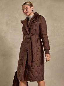 Bóhologie Fashionable Belted Snap Button Keeping Warm Padded Coat - Brown - View 5