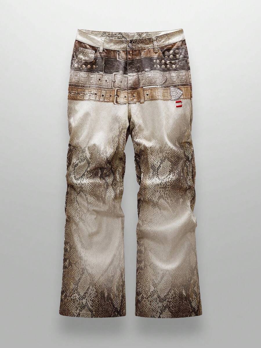 NEON BLANC Men's Fashion Snake Skin Print Belt Loop Jeans