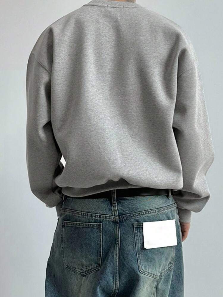 Autumn/Winter Thermal Lined Flag & Letter Print Design Pullover Sweatshirt For Men, Suitable For Independence Day