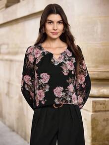 EMERY ROSE Floral Print Lantern Sleeves Blouse - Multicolor - View 5