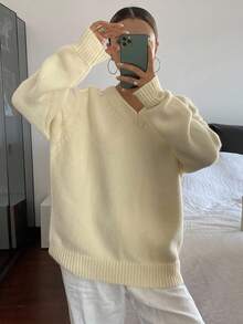 DAZY Women's Loose Casual Solid Color Basic Sweater, Autumn/Winter - Beige - View 5