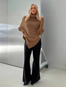Aloruh Turtleneck Batwing Sleeve Sweater,Fall - Camel - View 3