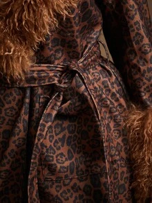SHEIN SXY Plus Size Women's Brown Autumn Elegant Night Out Club Faux Fur Furry Collar And Cuffs Long Coat With Free Belt,Gorgeous Glamorous Slim Fit Y2K - Multicolor - View 10