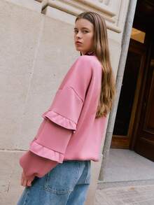 Nöista 粉色宽松运动衫，分层荷叶边袖子，休闲款式，非常适合女性时尚优雅的秋季时尚。 - 紅色 - 查看 2