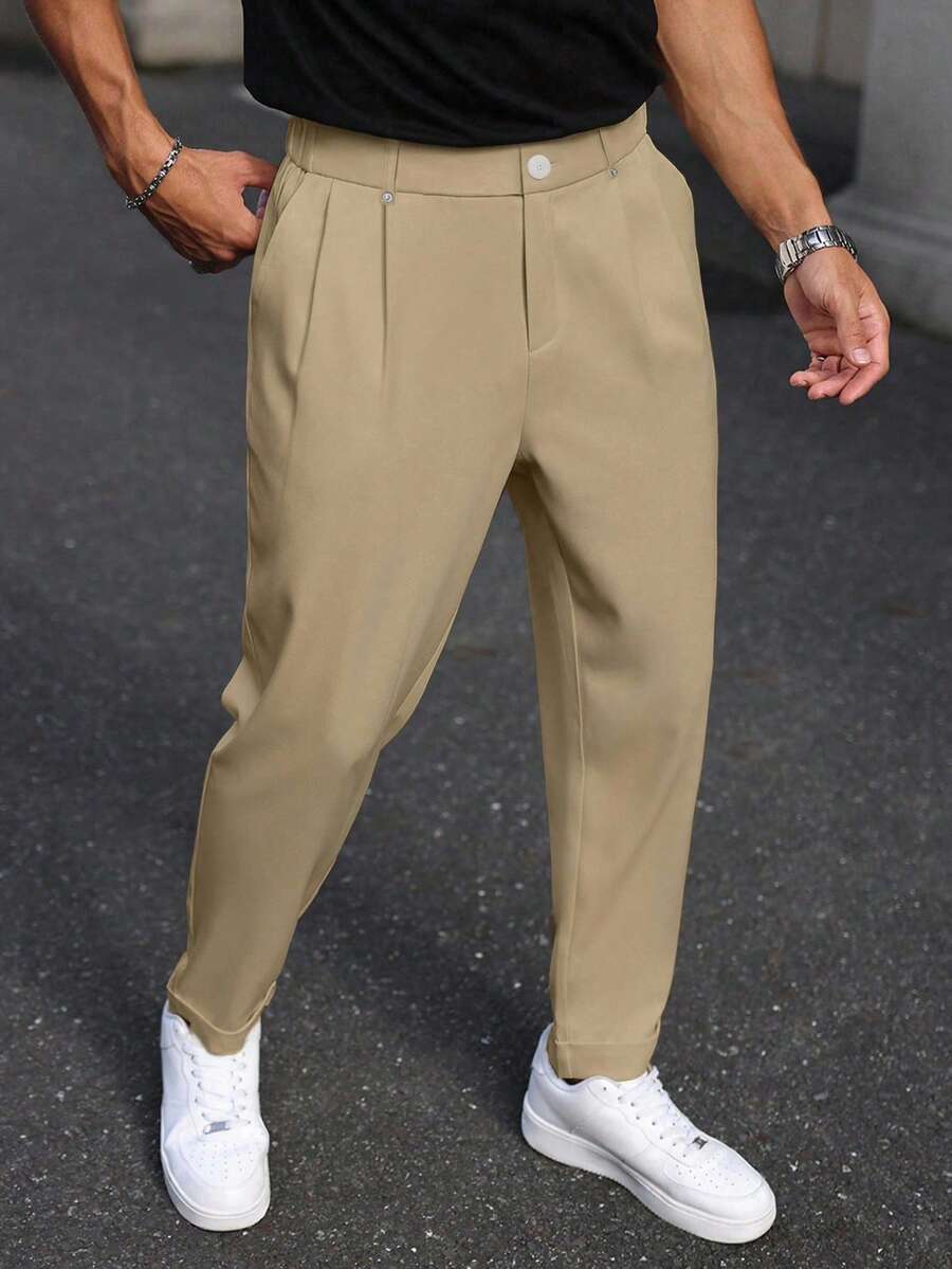 Manfinity Bizformal Manfinity Bizformal Men's Straight Leg Casual Trousers, Retro British Style Versatile Pants,Boyfriend Gifts,Valentine' Day Men,White Men Pants Men Pleated Suit Pants Men Pants Beige Pants For Men Men High Waisted Pants Men Khaki Pants