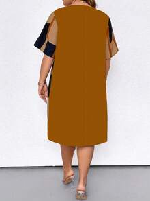 EMERY ROSE Đầm tay ngắn cổ tròn in họa tiết cỡ lớn cho mùa hè - Màu vàng - Xem 2