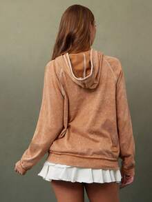 WESTFADE 棉混纺水洗法式毛圈南瓜刺绣宽松连帽衫秋季、万圣节、感恩节 - 棕色 - 查看 2