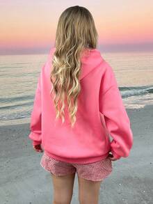 INAWLY 重返校园草莓刺绣女士休闲浪漫卫衣 - 粉色 - 查看 2