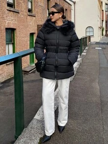 Livesso Kurtka z kapturem w jednolitym kolorze, zimowa - Czarne - Zobacz 4