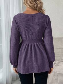 SHEIN Maternity Casual Solid Color Lantern Sleeve Sweater, Autumn/Winter - Purple - View 6