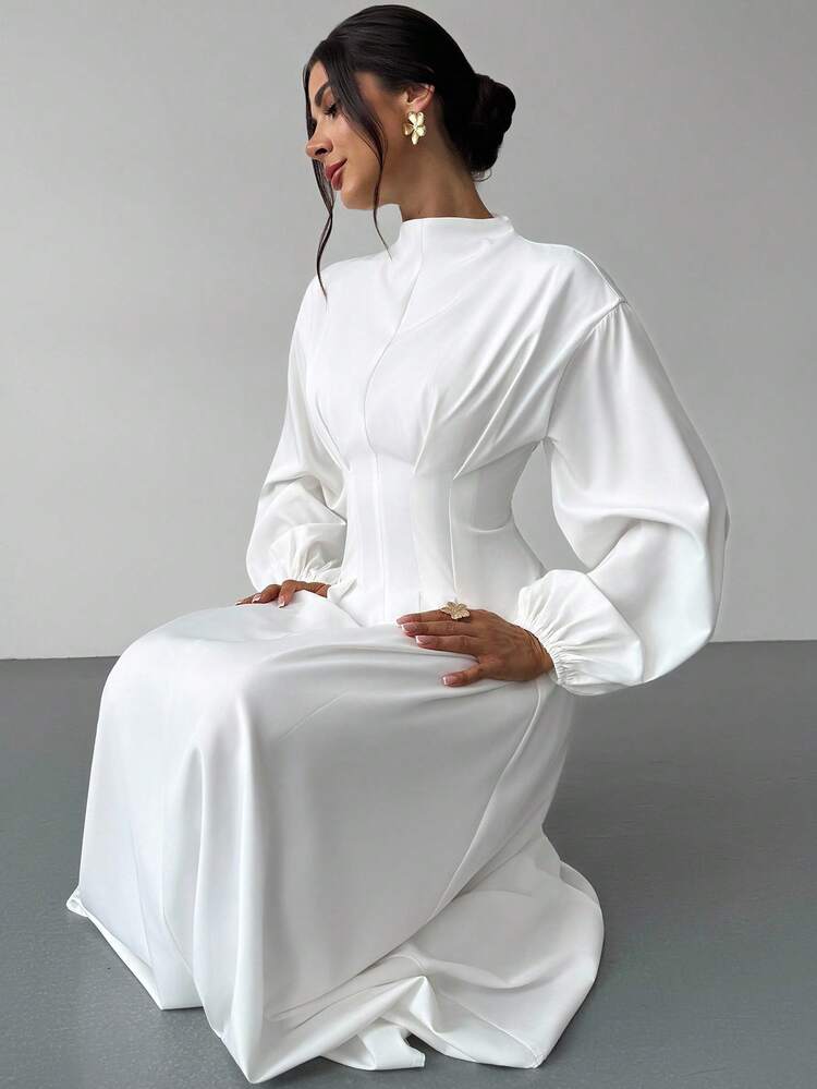 Firerie فستان أنيق أبيض للنساء بياقة عالية ومنطقة الخصر مربوطة ، قصة أكمام فانوس ورفرفة، موديل A-line من النوع الطويل الوسط، مناسب للعمل والمكتب والعطلات والمناسبات الرومانسية، ملائم للربيع والصيف والخريف، فستان تخرج أبيض، فستان فينتاج - أبيض - مشاهدة 3