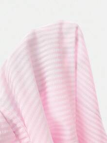 Teen Girls Blouses - Pink, Fitted, Curved Hem, Textured Shirt, Striped Shirt, Collegiate Shirt, Pink Shirt, Versatile All-Match Shirt, Teenage Girl Shirt Fall Winter