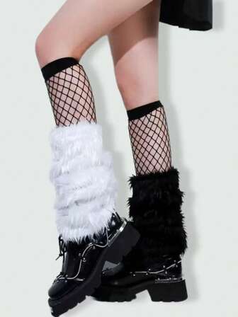 Goth Damen einfarbige modische flauschige Stulpen