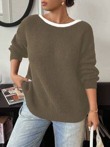 Elenzga Suéter informal de cuello redondo con lazo para mujer de talla grande, otoño/invierno