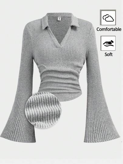 Girlism 少女纯色荷叶边袖短款T恤