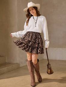 Wildy Fall Chic Skirt Women's Casual Brown Ruffle Hem Mini White Skirt Animal Print Skirt Leopard Print Skirt Cute Skirts For Women Tiered Skirt Cheetah Print
Skirt - Black - View 4