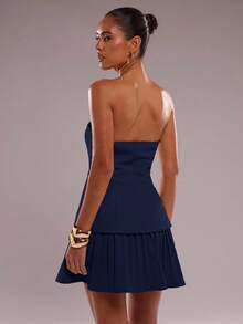 SHEIN BAE 简约纯色束腰抹胸女式迷你连衣裙 - 藏蓝色 - 查看 2